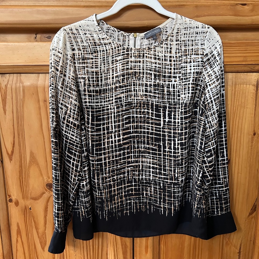 Vince Camuto Long Sleeve Top Women's Black‎ and Beige Size PM